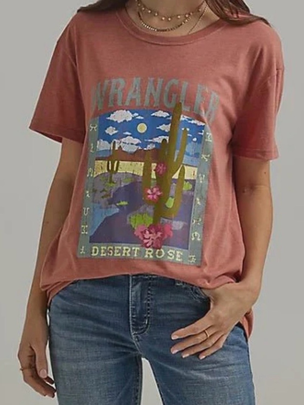 Wrangler Rust Graphic Tee with Desert Cactus Print